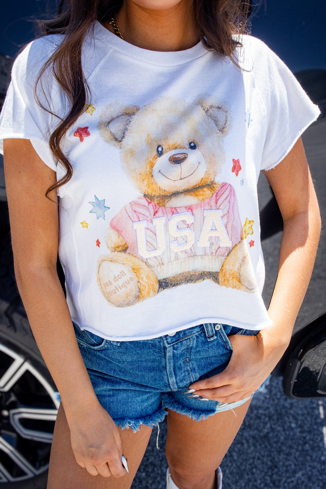 USA Bear Graphic Crop Tee