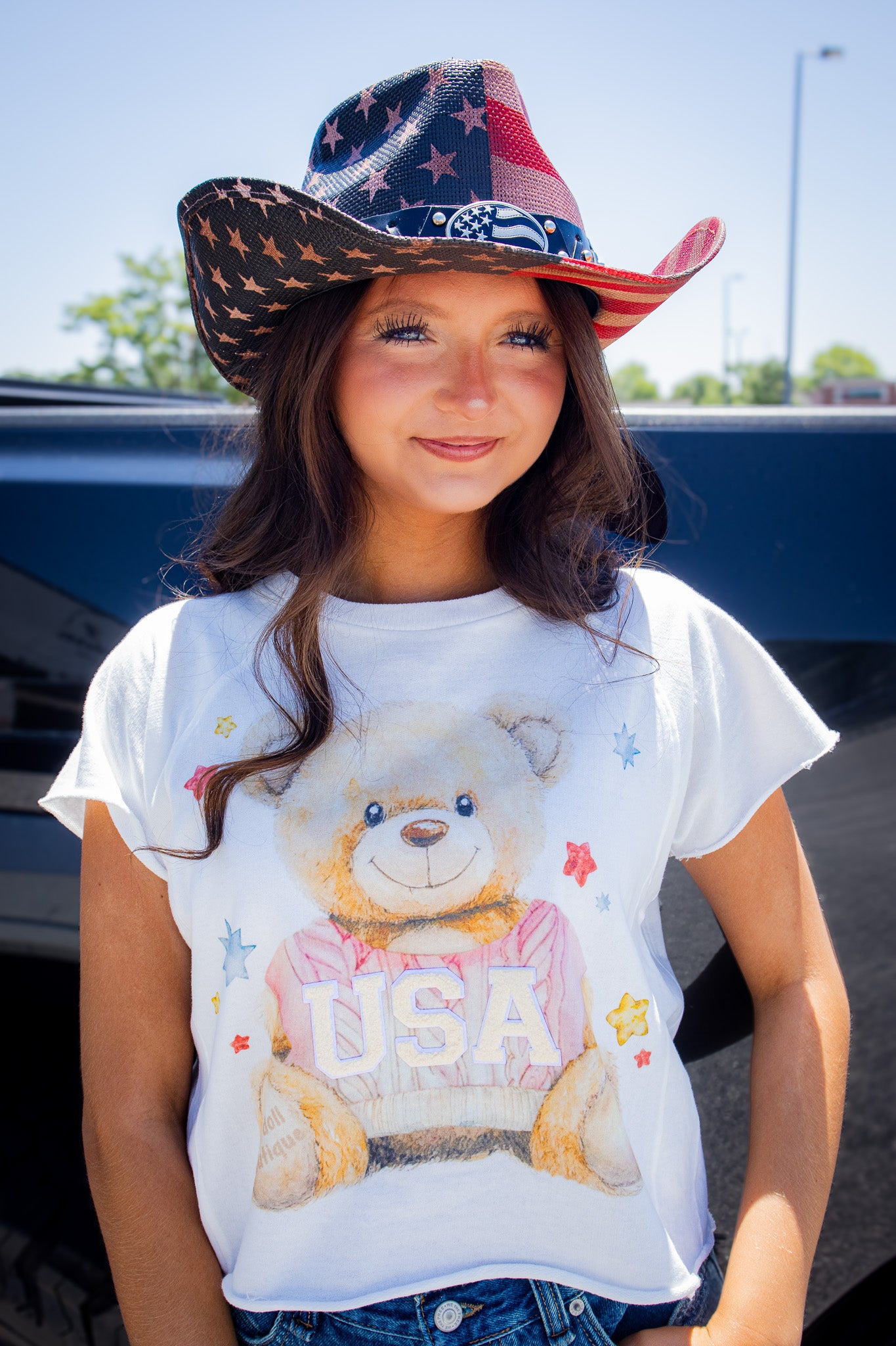 USA Bear Graphic Crop Tee