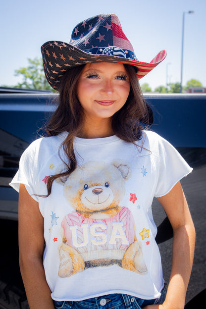 USA Bear Graphic Crop Tee