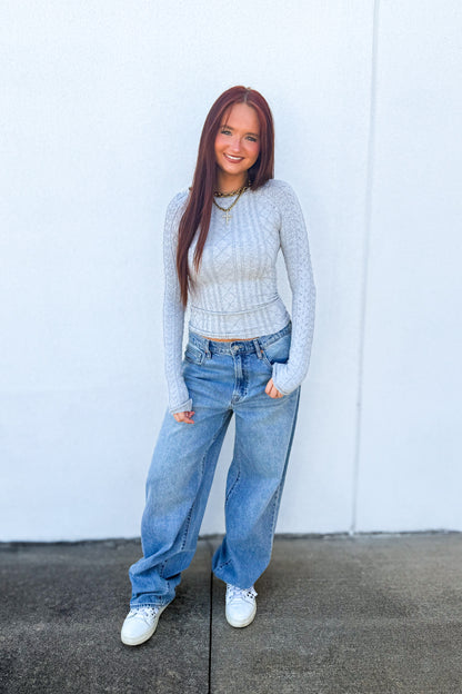 Free People - So Soft Seamless Modal Cable Long Sleeve - Heather Grey