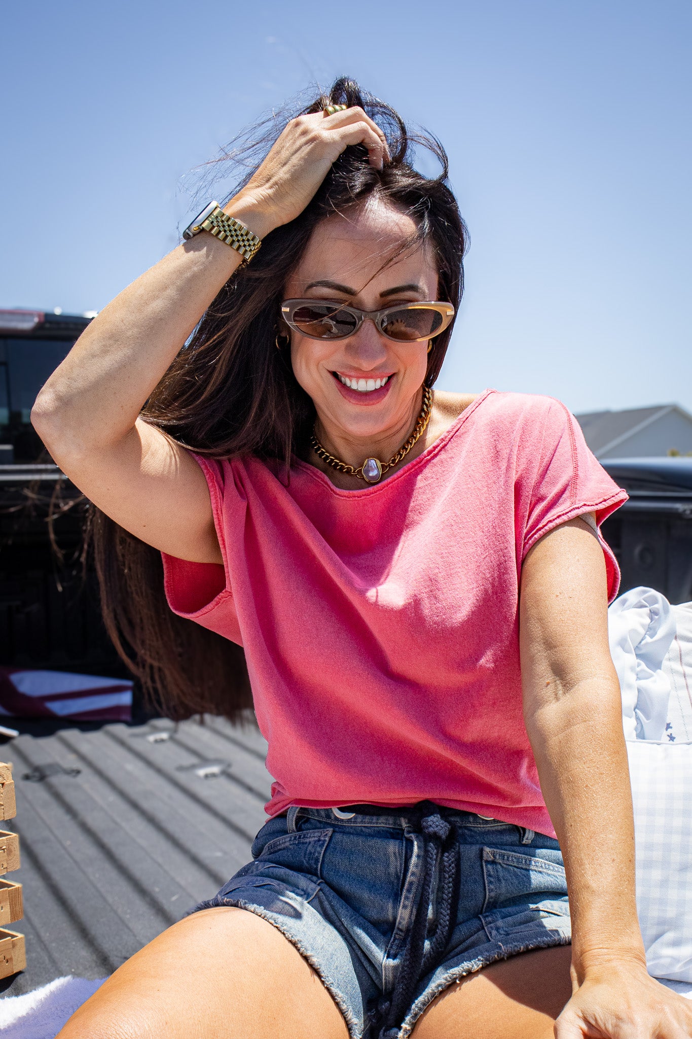 Free People - Peggy Relaxed Boat Neck Tee - Sour Sweet Pink