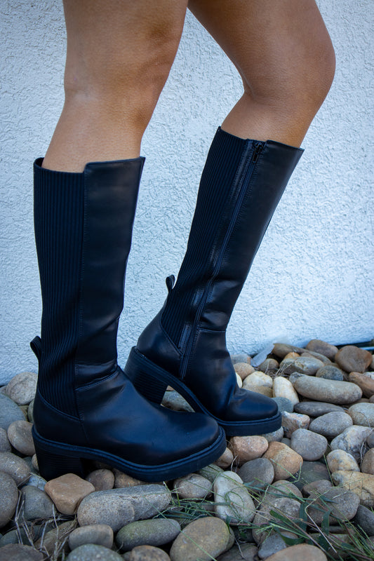 MIA Grier Knit-Back Knee-High Platform Boots - Black