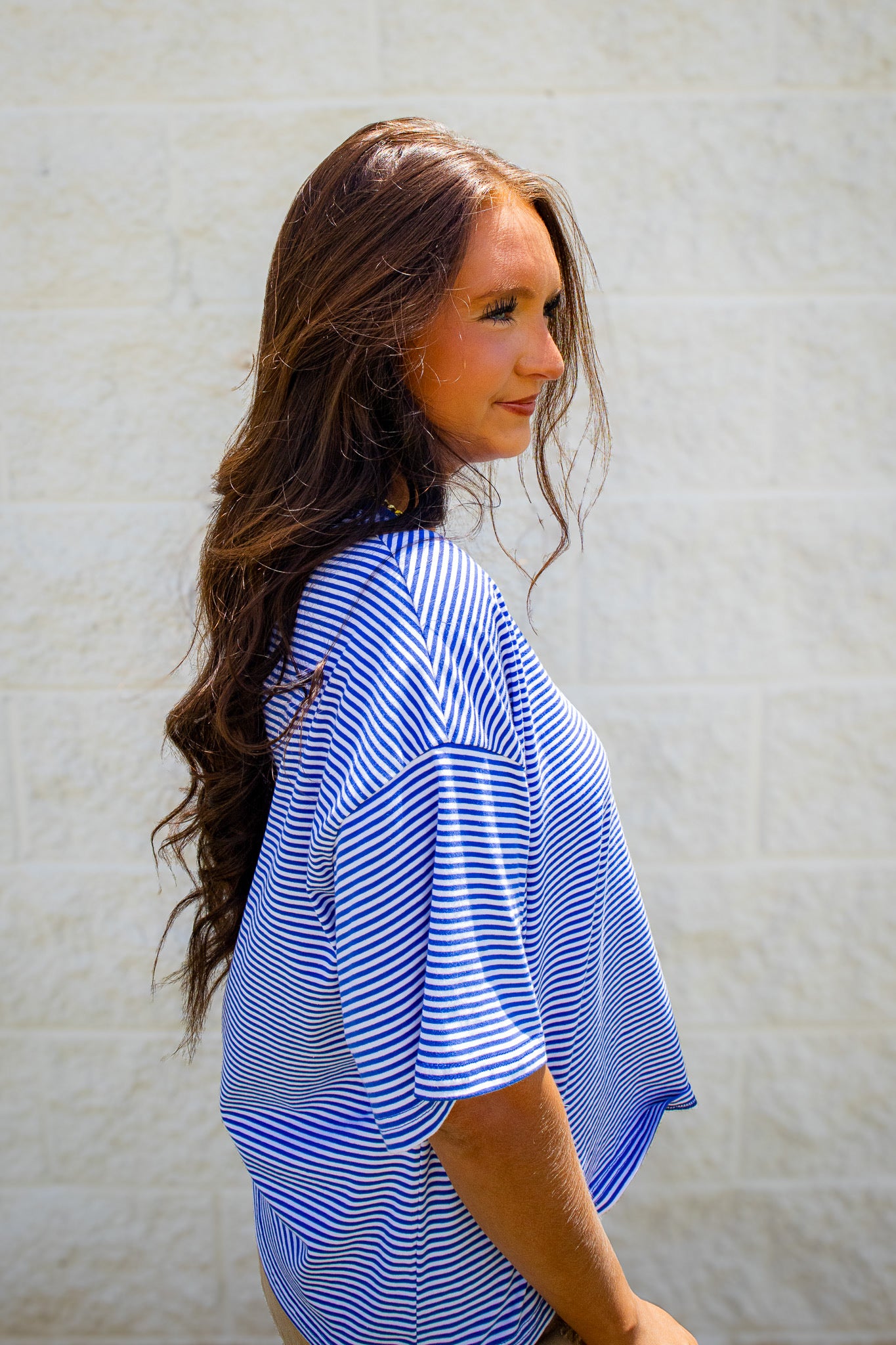 Coastal Blue Striped Oversized Drop Shoulder Tee