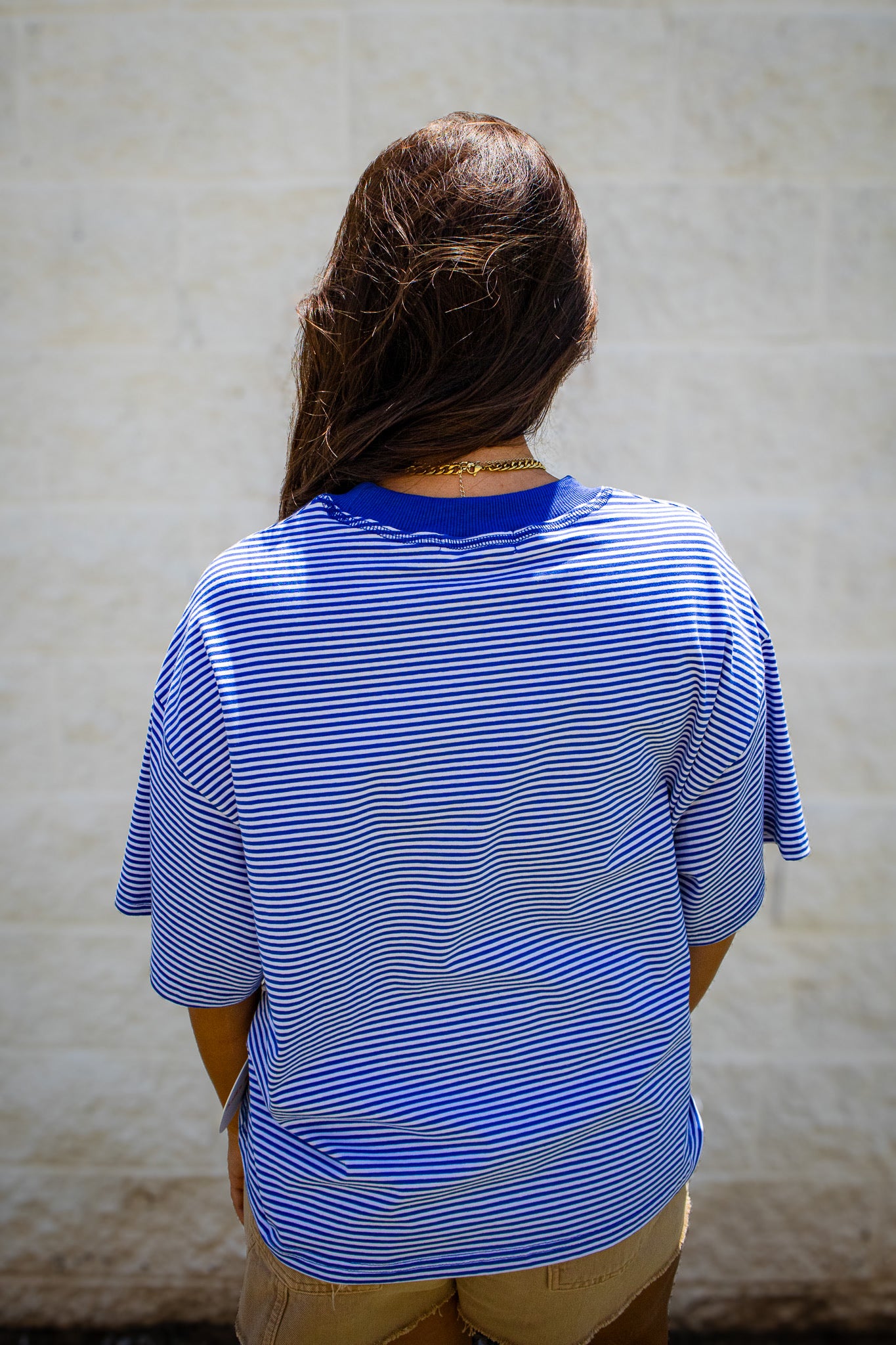 Coastal Blue Striped Oversized Drop Shoulder Tee