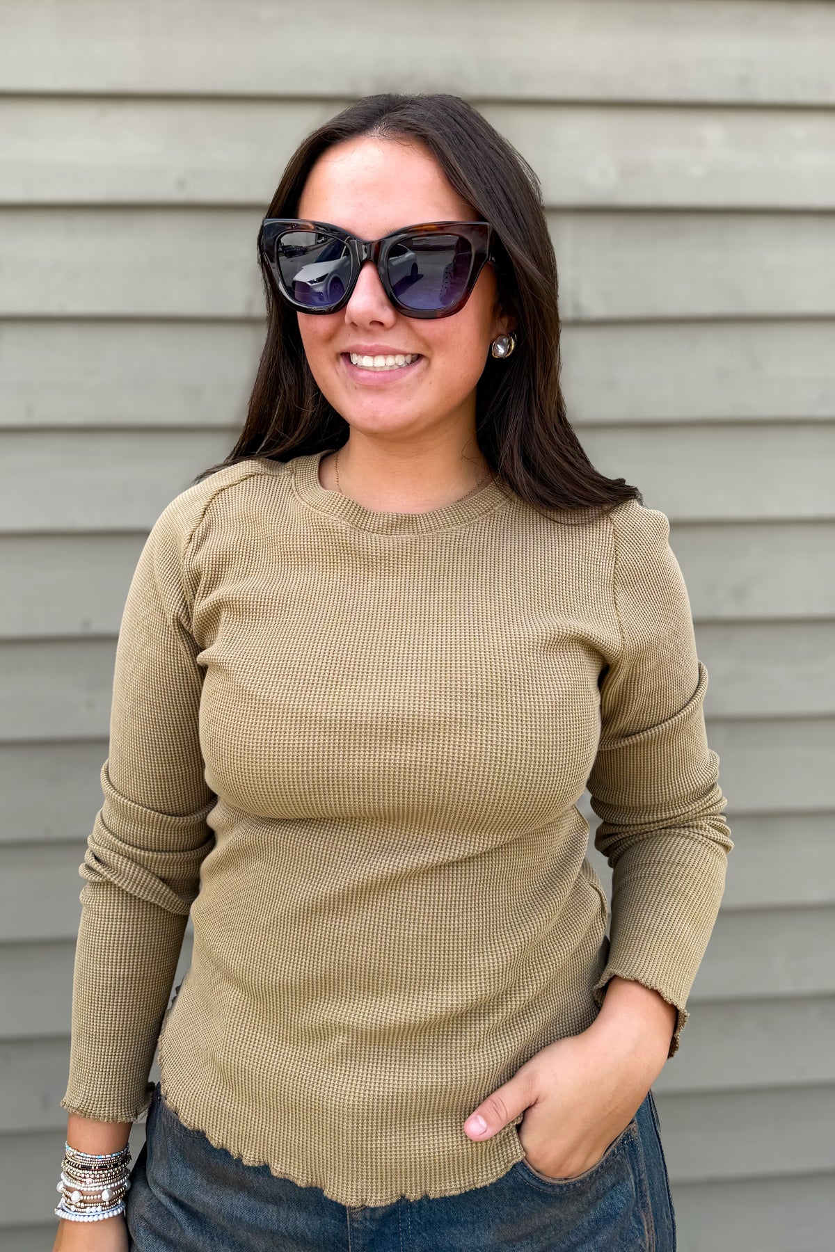 Free People - Easy Does It Long Sleeve Tee - Golden Eagle