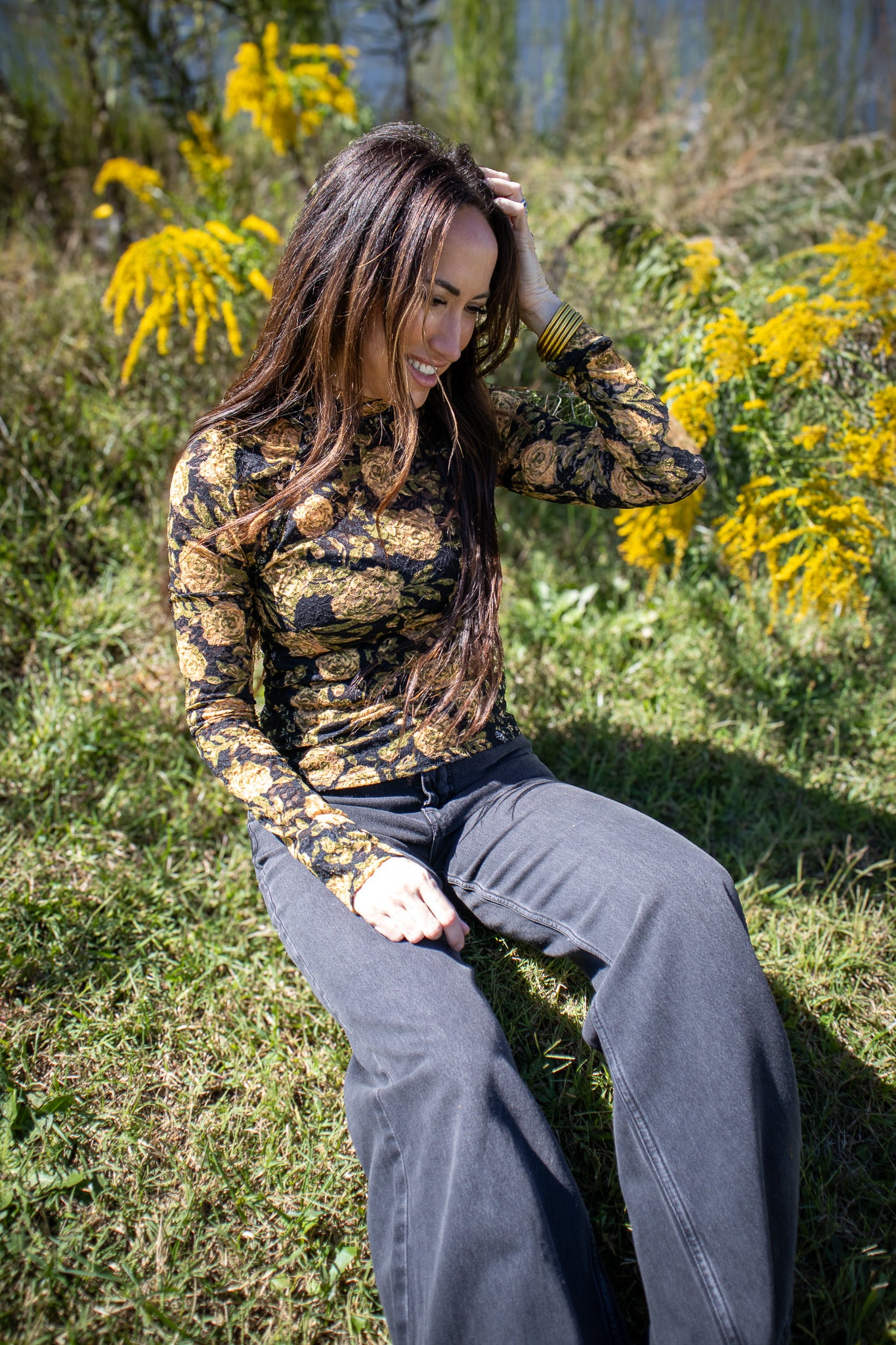 Free People - Lyric Long Sleeve - BLACK COMBO