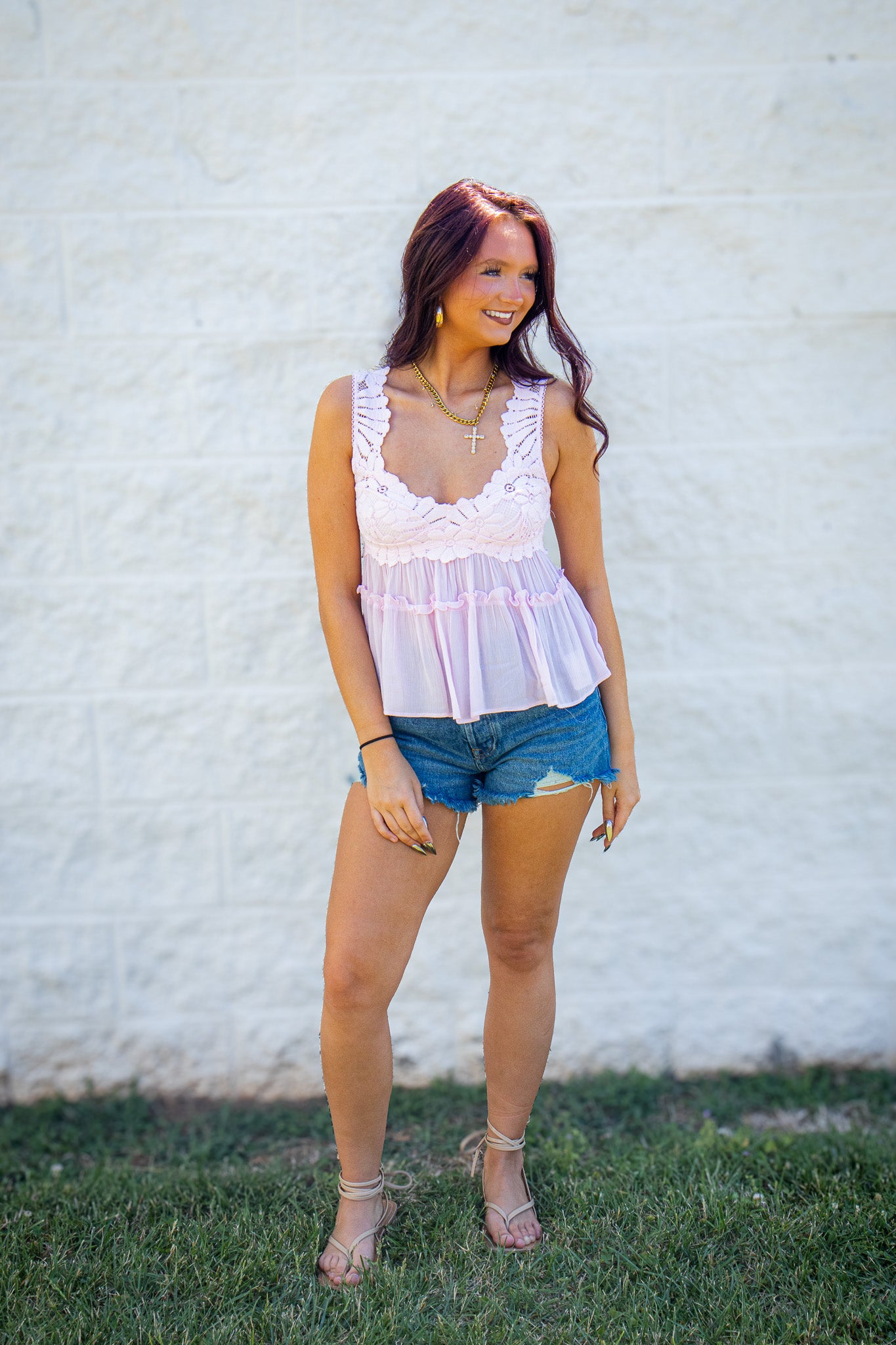 Free People - Petal Party Lace Tiered Shapeless Cami - Pink Destiny