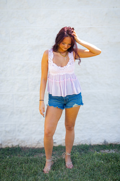 Free People - Petal Party Lace Tiered Shapeless Cami - Pink Destiny