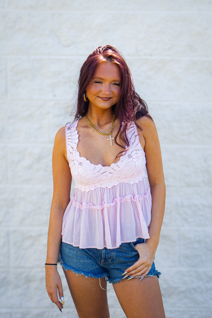 Free People - Petal Party Lace Tiered Shapeless Cami - Pink Destiny