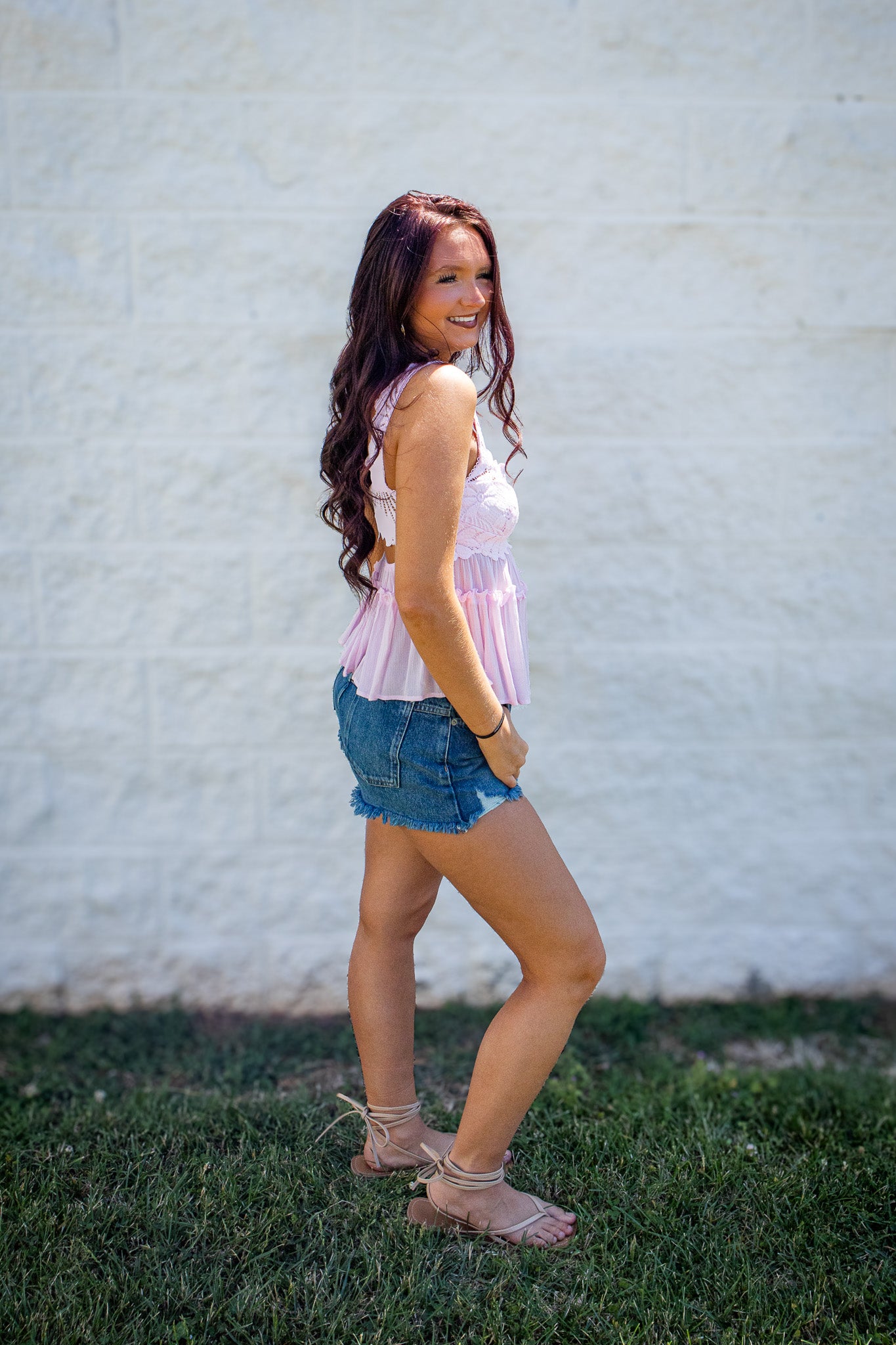 Free People - Petal Party Lace Tiered Shapeless Cami - Pink Destiny