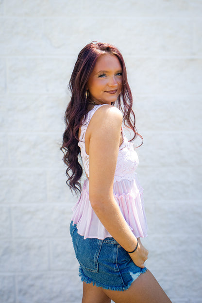 Free People - Petal Party Lace Tiered Shapeless Cami - Pink Destiny