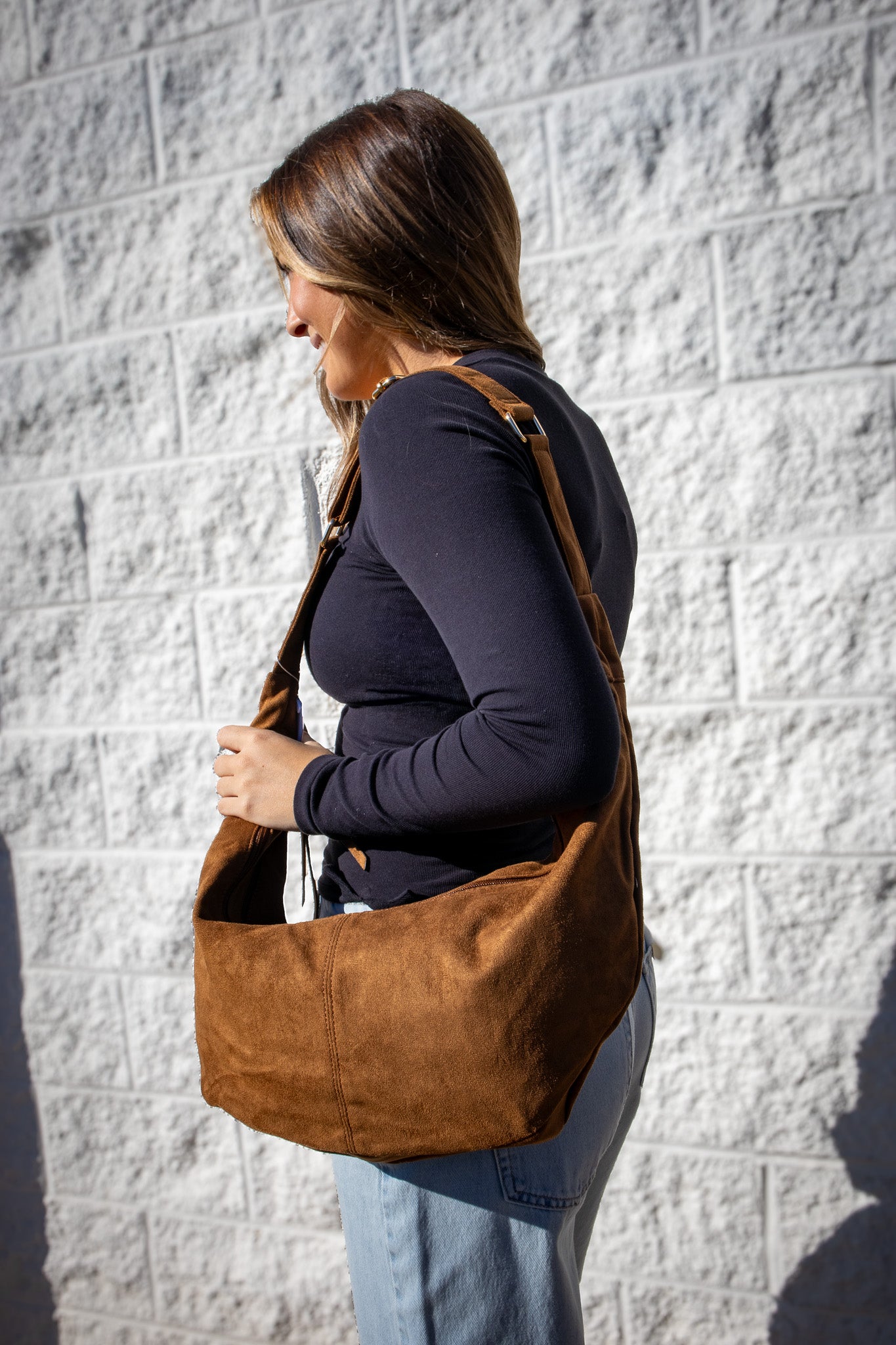 Andi Vegan Suede Sling Bag - BROWN