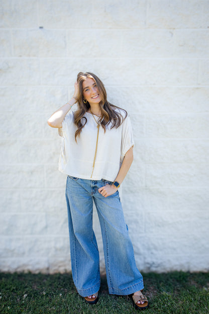 Sea Salt Relaxed Linen Blend Top