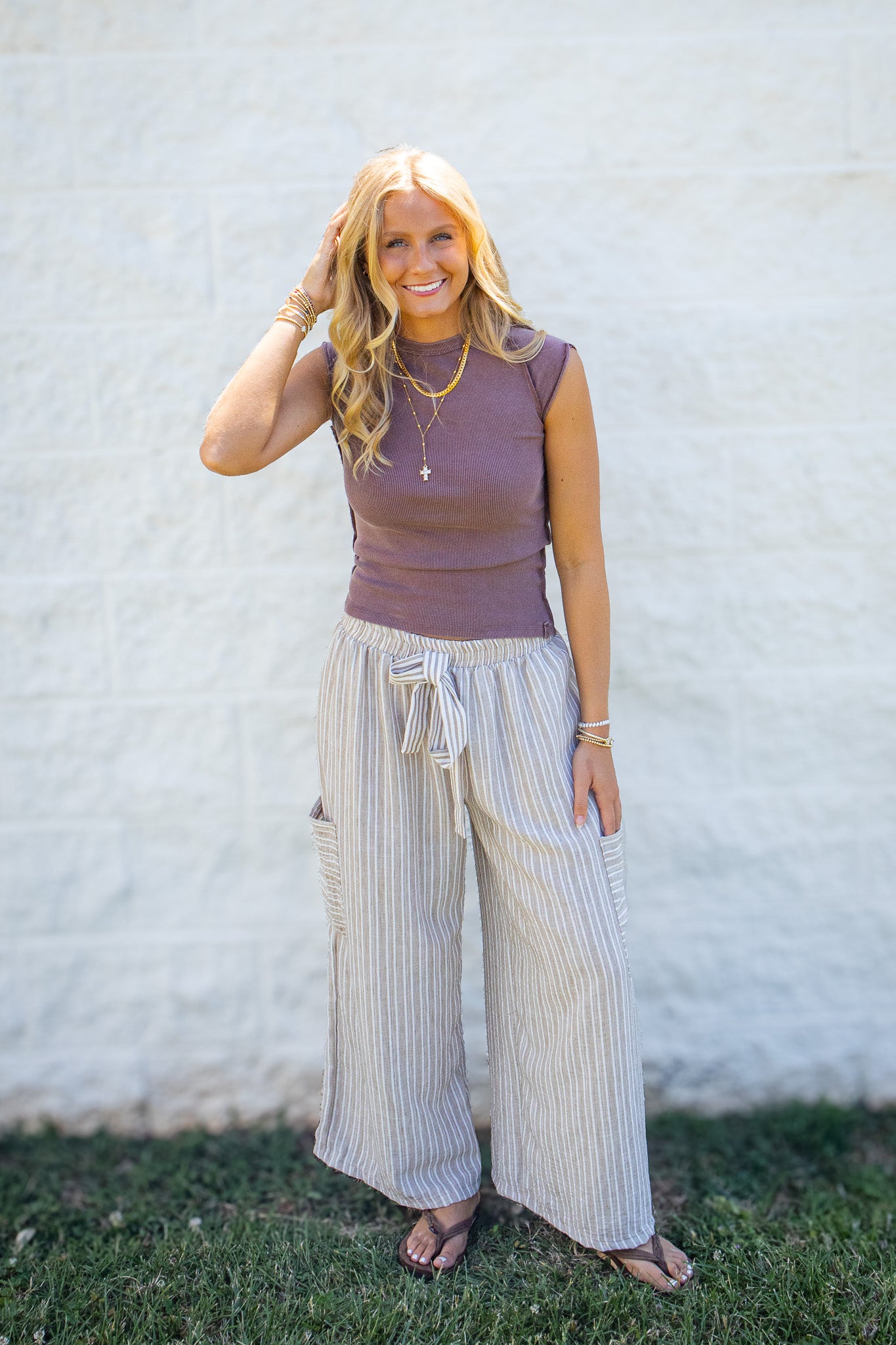 Coastal Ease Striped Wide-Leg Linen Pants