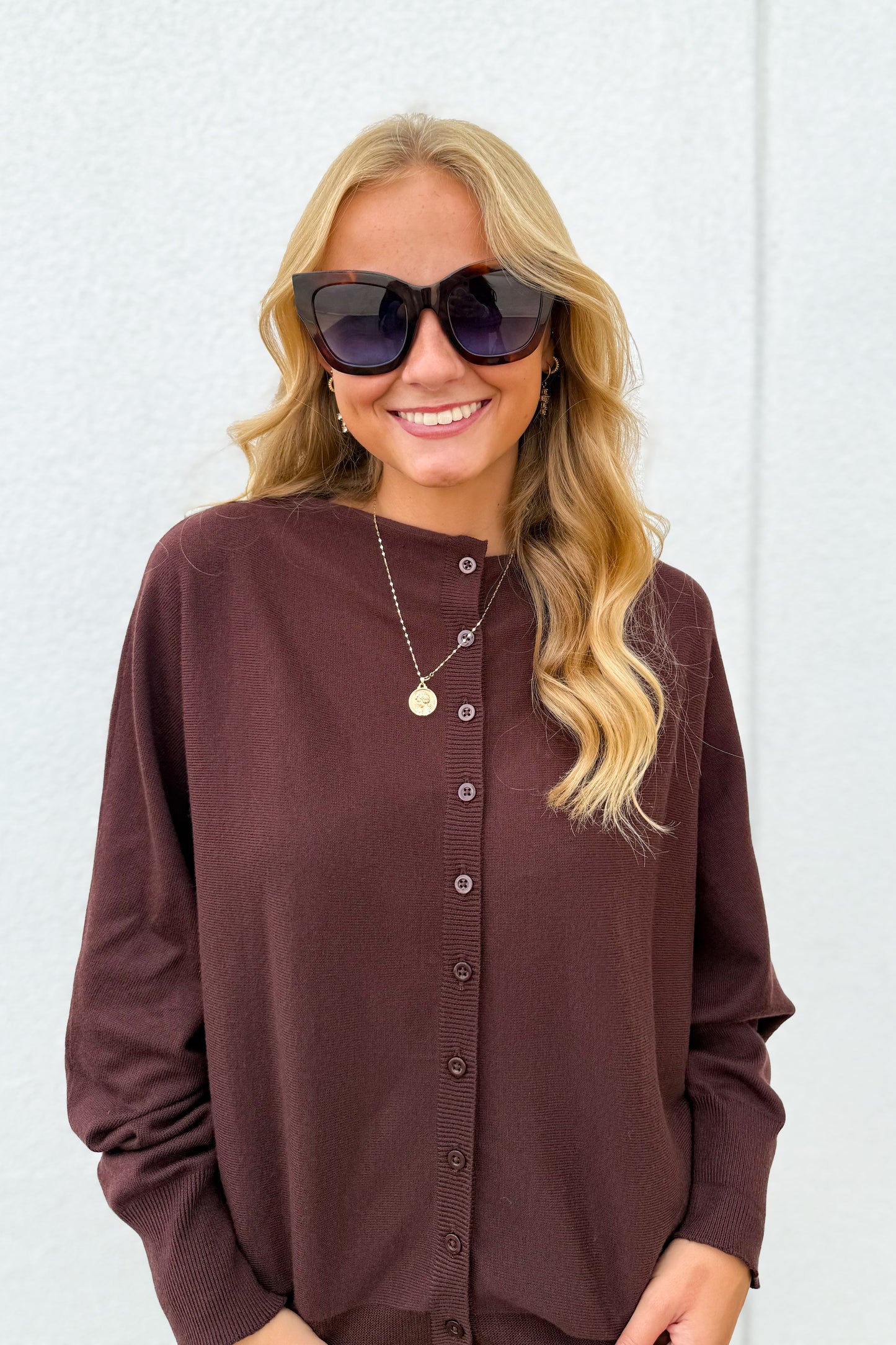 Espresso Hour Boat Neck Lightweight Cardigan