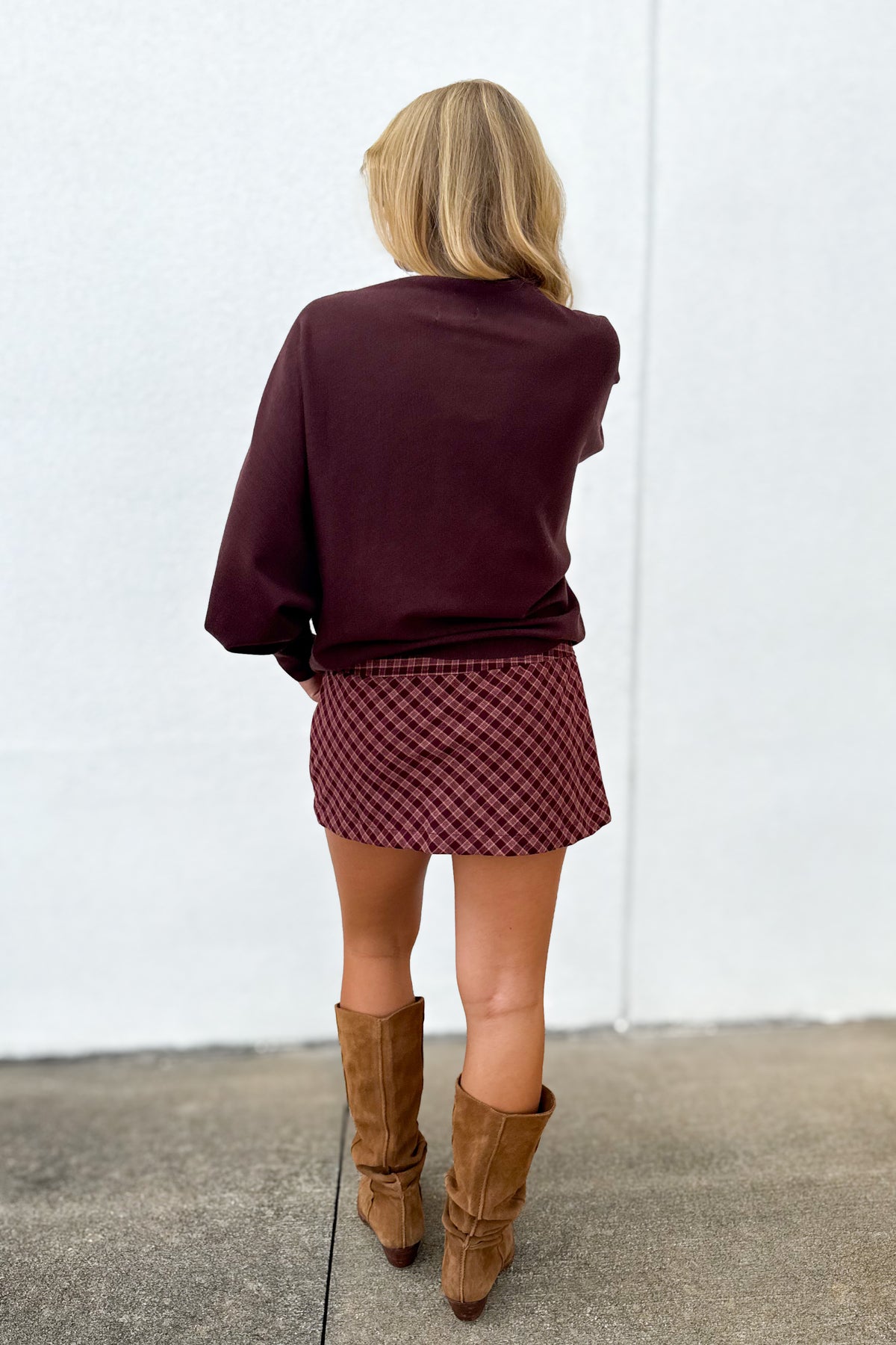 Blair Mid-Rise Burgundy Plaid Mini Skort