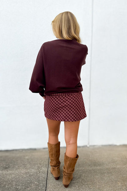 Blair Mid-Rise Burgundy Plaid Mini Skort
