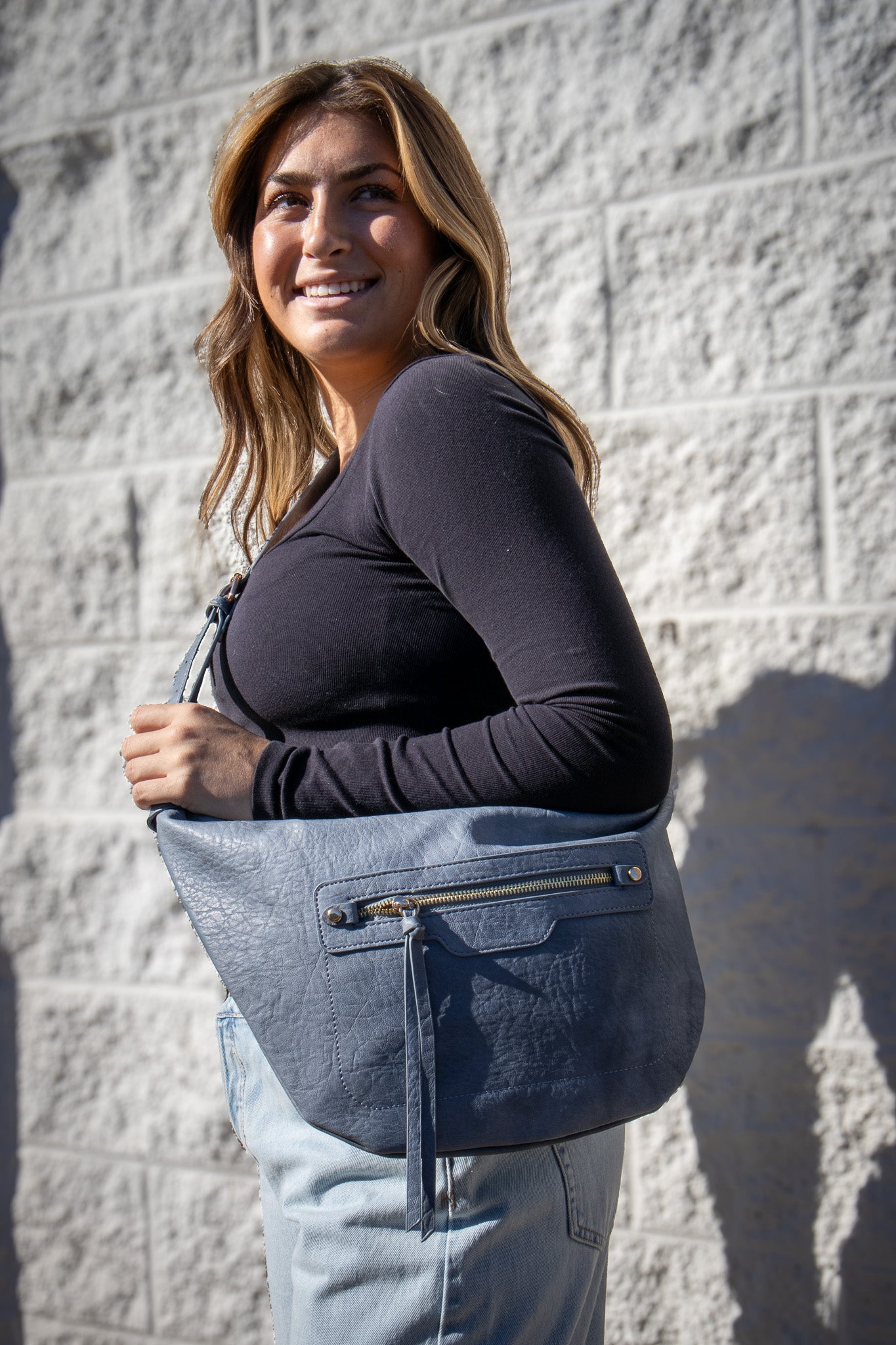 Leigh Vegan Hobo - DUSTY BLUE