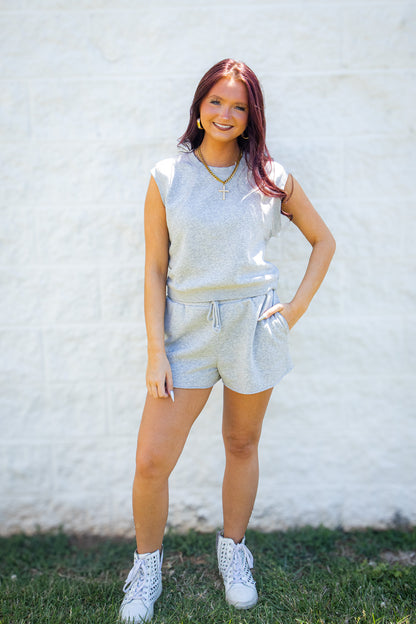Rest Day Two-Piece Lounge Short Set - Heather Gray