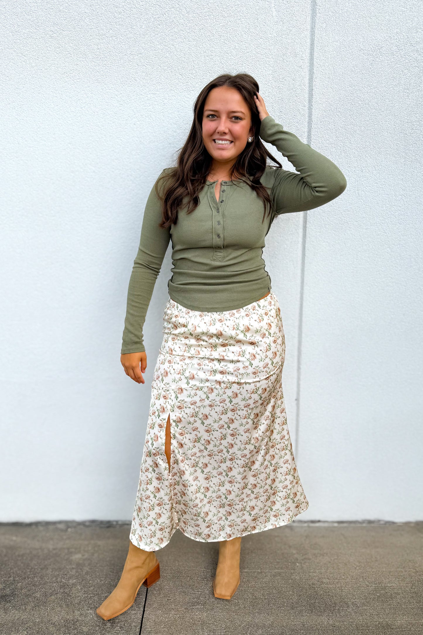 Brown Blossom Midi Skirt