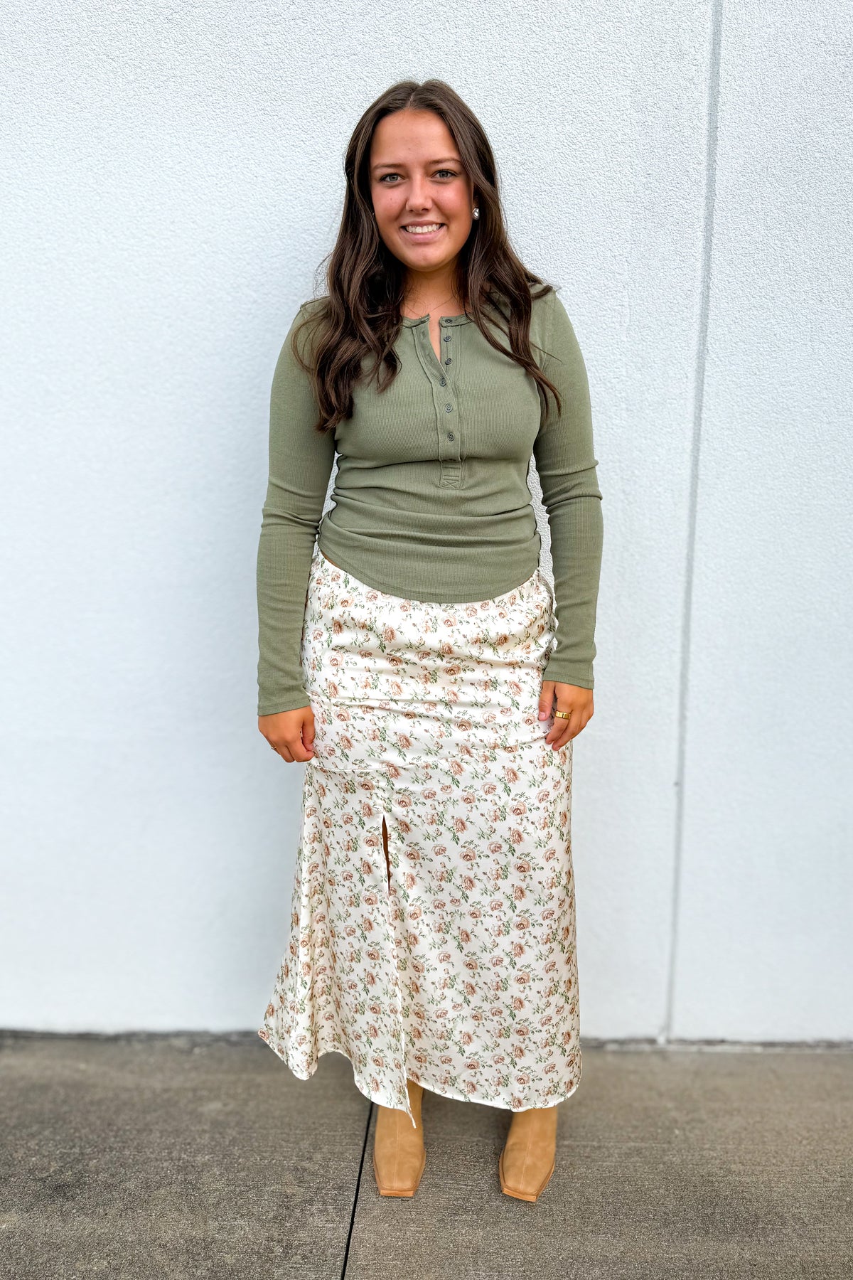 Brown Blossom Midi Skirt