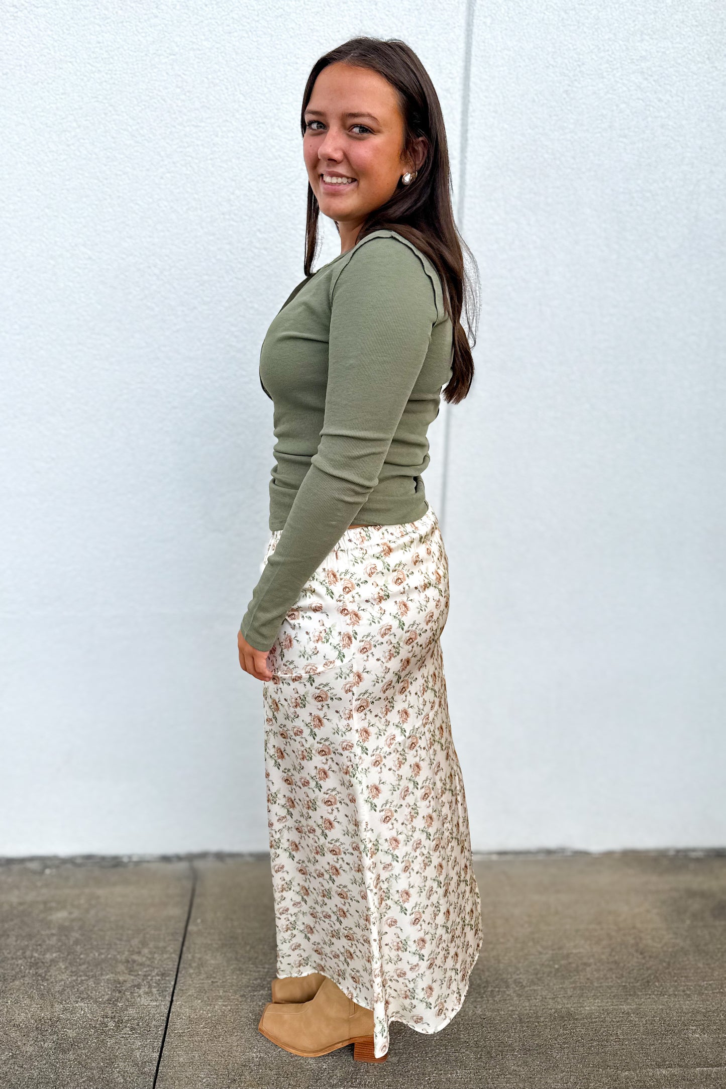 Brown Blossom Midi Skirt