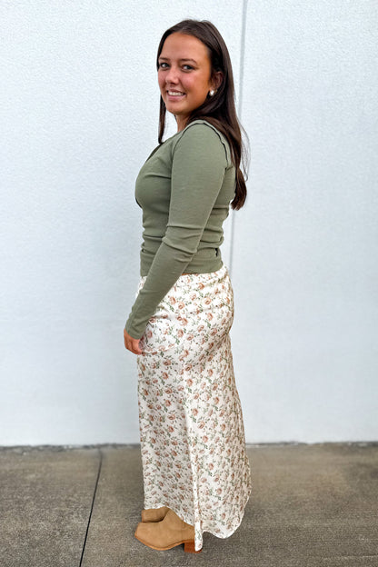 Brown Blossom Midi Skirt