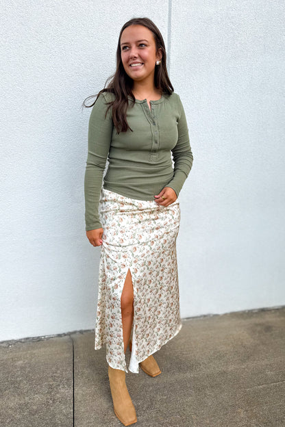 Brown Blossom Midi Skirt