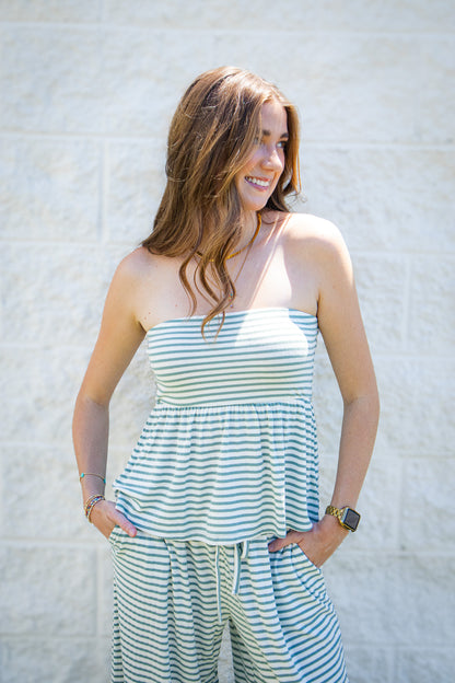Laguna Striped Strapless Two-Piece Set – Sage Green Stripe