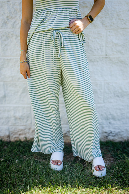 Laguna Striped Strapless Two-Piece Set – Sage Green Stripe