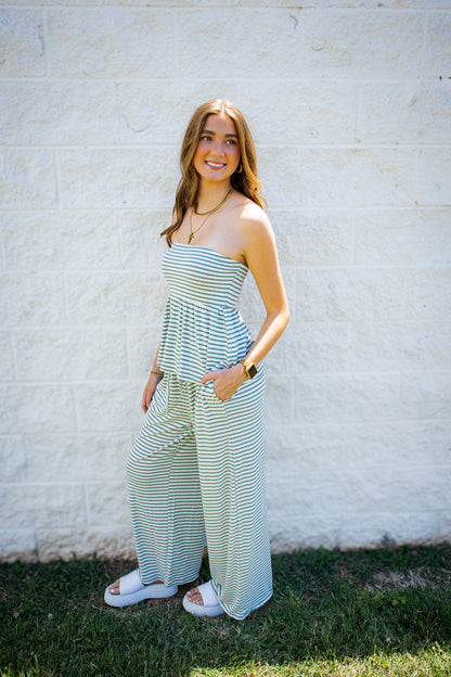 Laguna Striped Strapless Two-Piece Set – Sage Green Stripe