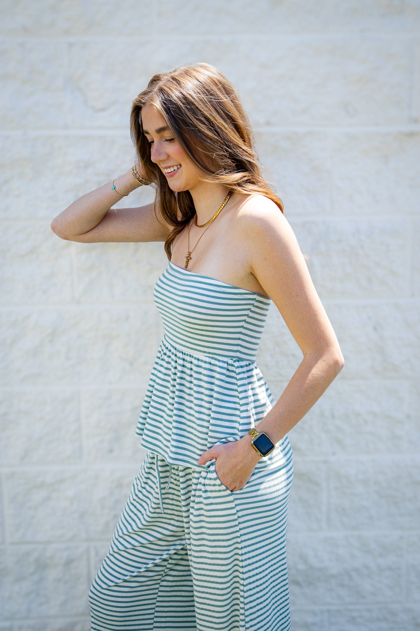 Laguna Striped Strapless Two-Piece Set – Sage Green Stripe