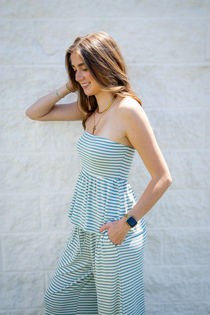 Laguna Striped Strapless Two-Piece Set – Sage Green Stripe