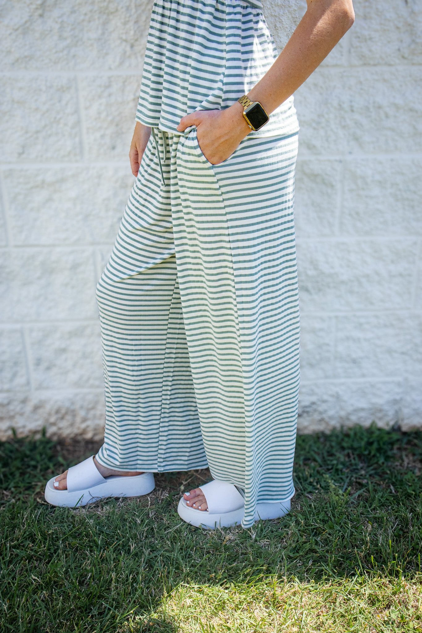 Laguna Striped Strapless Two-Piece Set – Sage Green Stripe