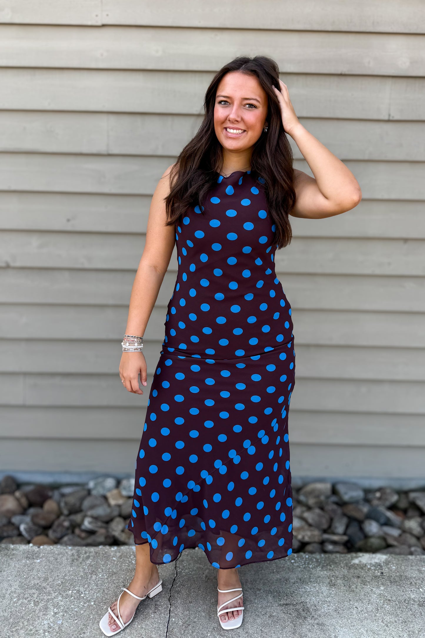 After Hours Polka Dot Maxi Dress - Brown & Blue
