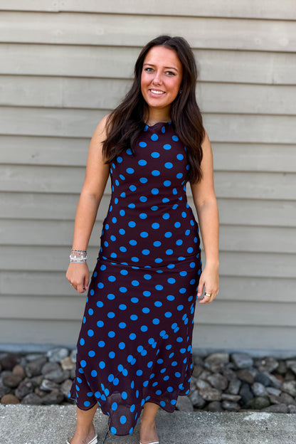 After Hours Polka Dot Maxi Dress - Brown & Blue