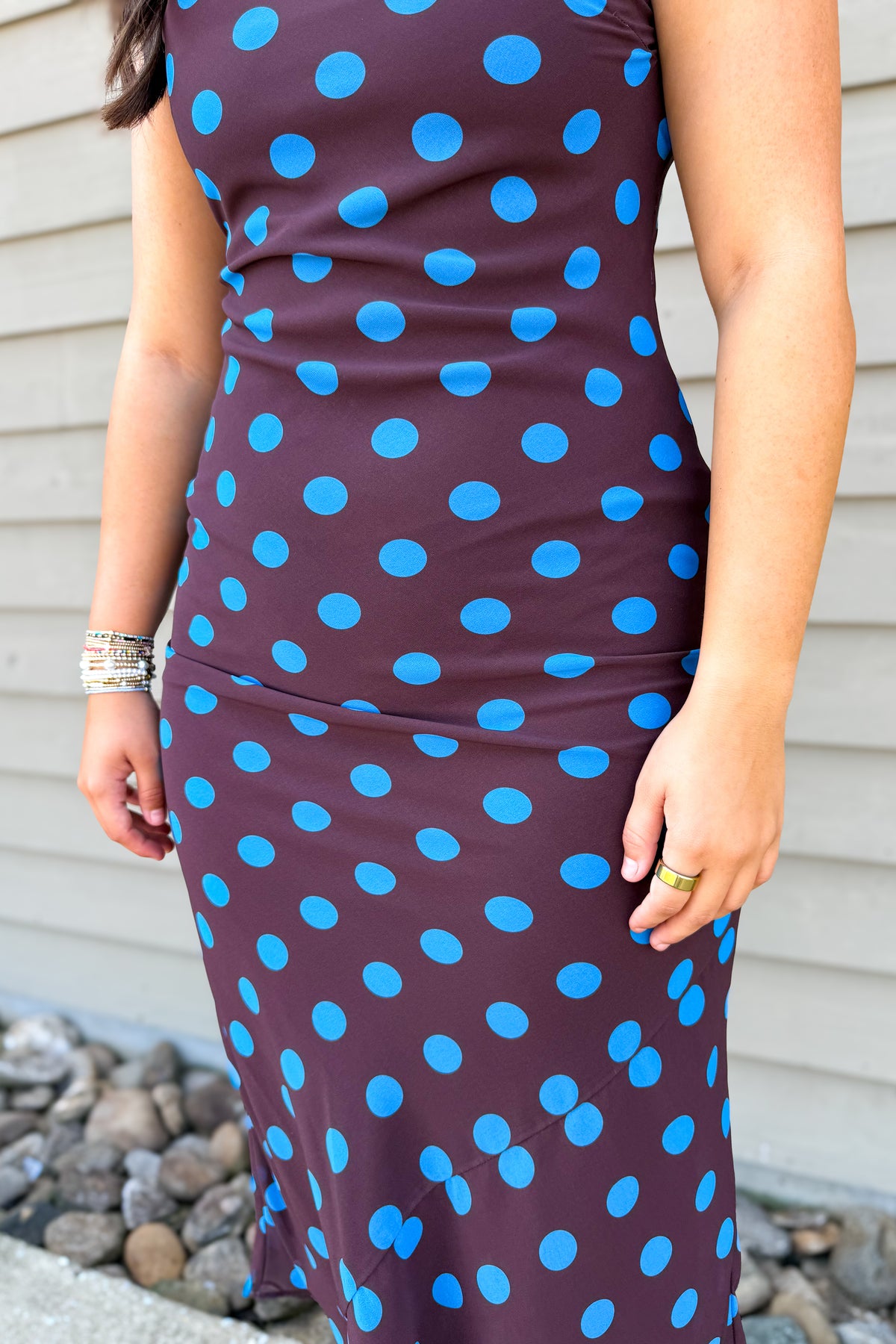 After Hours Polka Dot Maxi Dress - Brown & Blue