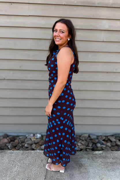 After Hours Polka Dot Maxi Dress - Brown & Blue