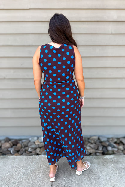 After Hours Polka Dot Maxi Dress - Brown & Blue