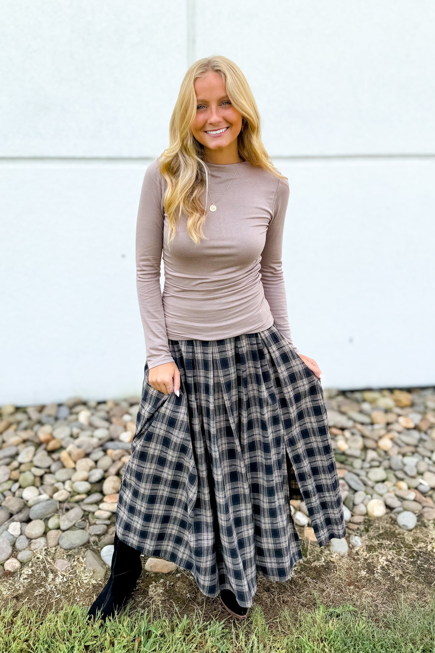 Autumn Muse Plaid Midi Skirt