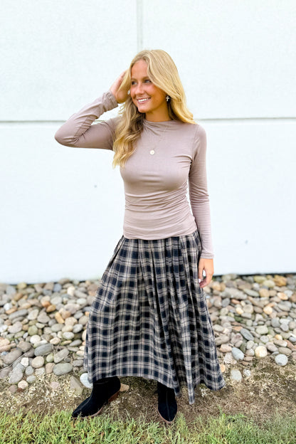 Autumn Muse Plaid Midi Skirt
