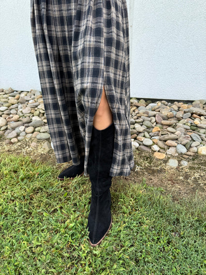 Autumn Muse Plaid Midi Skirt