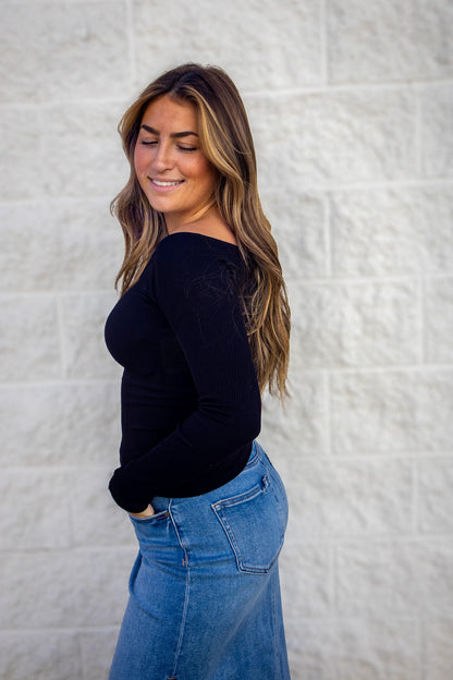 Free People - Sleek Rib Layering Top - BLACK
