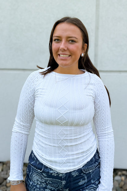 Free People - So Soft Seamless Modal Cable Long Sleeve - Clean Ivory