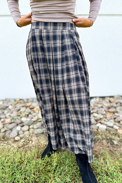 Autumn Muse Plaid Midi Skirt