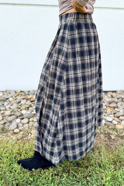 Autumn Muse Plaid Midi Skirt