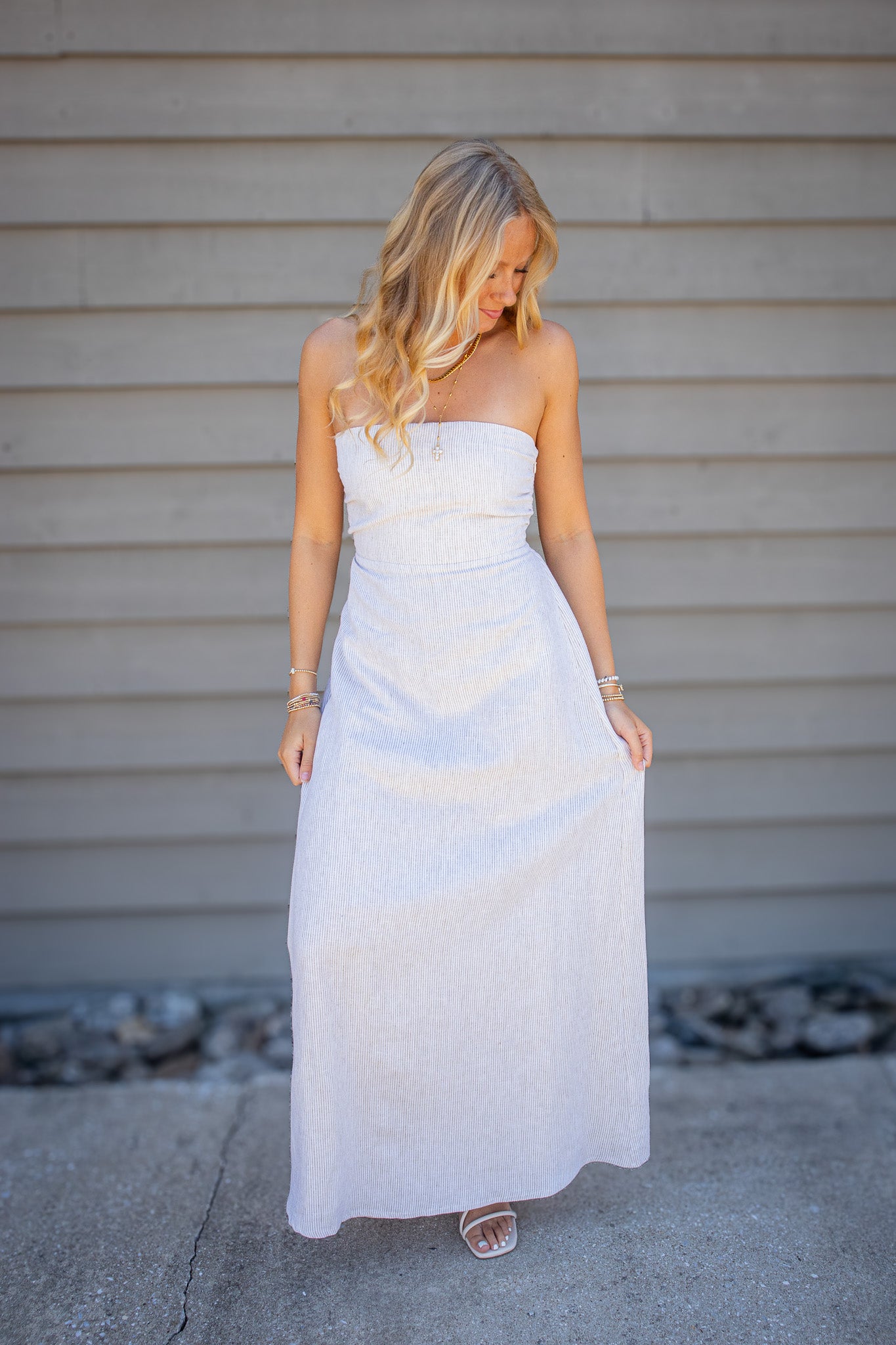 Sandbar Strapless Striped Linen Maxi Dress
