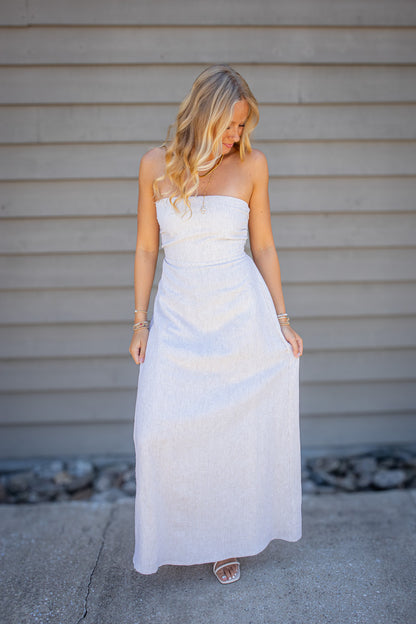 Sandbar Strapless Striped Linen Maxi Dress