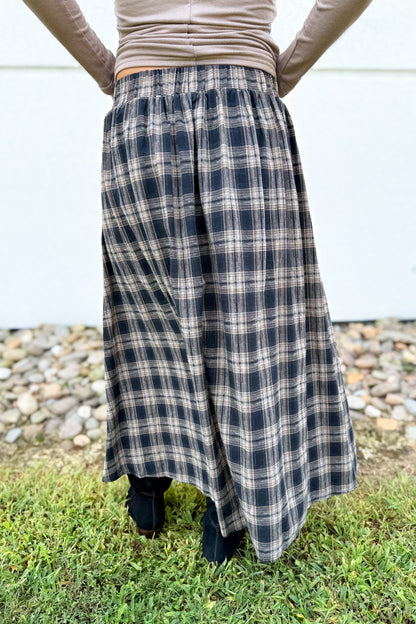 Autumn Muse Plaid Midi Skirt