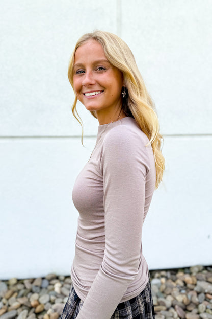 Simply Ruched Long Sleeve Top - Taupe